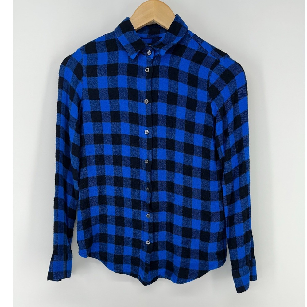 Banana Republic Button Down Women XS Blue Black Buffalo Plaid Dillon Classic Fit